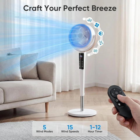 Silent Upright Fan 15-Speed Floor-Standing Fan, With Touch Control And LED Lights