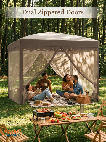 10' x 10' Pop Up Canopy Tent with Netting, Instant Sun Shelter, Tents for Parties, Height Adjustable, with Wheeled Carry Bag and 4 Sand Bags for Outdoor, Garden, Patio