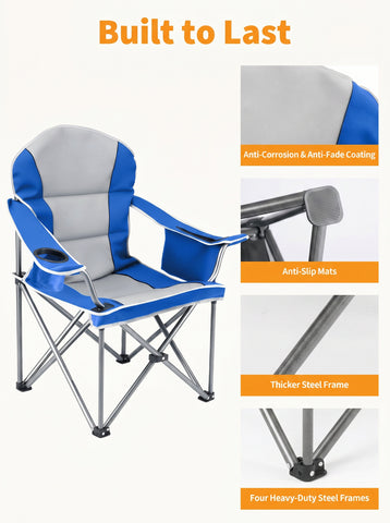 [World Cup 2026]Oversized Camping Folding Chair Heavy Duty Padded Chair With Cup Holder Storage And Cooler Bag 5000 Lbs Steel Frame Portable For Outdoor