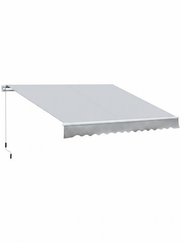 12' x 8' Retractable Awning Patio Awnings Sun Shade Shelter with Manual Crank Handle, 280g/m² UV & Water-Resistant Fabric and Aluminum Frame for Deck, Balcony, Yard, Light gray