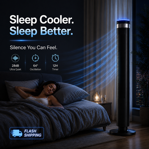 Tower Fan for Bedroom, 28dB Silent Standing Fan with 12H Timer, Smart Auto Mode, 64° Oscillating Bladeless Cooling Fan for Home Office