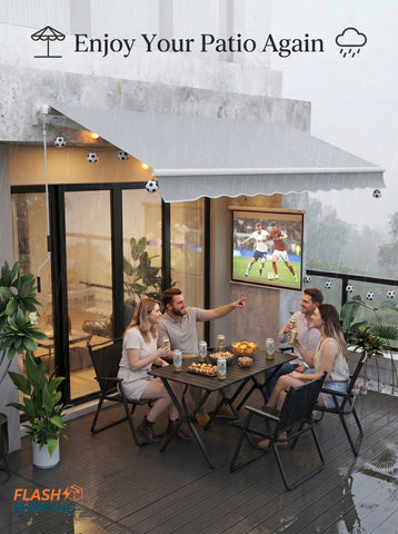 12' x 8' Retractable Awning Patio Awnings Sun Shade Shelter with Manual Crank Handle, 280g/m² UV & Water-Resistant Fabric and Aluminum Frame for Deck, Balcony, Yard, Light gray