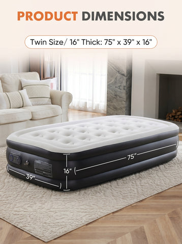 Air Mattress - 18" Inflatable Blow Up Mattress Airbed with Built-in High Capacity Pump, Double Height, Adjustable, Non-Slip Bottom Design