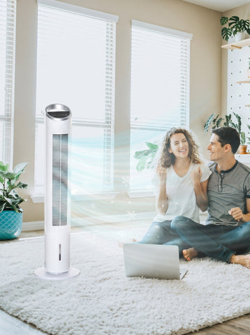 [World Cup 2026]40" Portable Oscillating Air Cooler Fan 3 In 1 Standing Ice Floor Fan with Humidifier Remote White