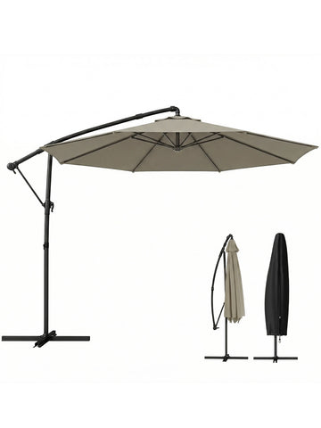 10 ft Offset Patio Umbrella with Cover, Hanging Cantilever Umbrella with 360° Rotation, Crank Handle, Tilt