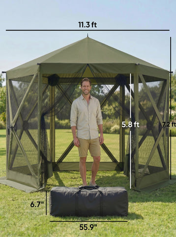 10 x 11 ft Pop Up Gazebo Screen Tent, Portable Instant Camping Canopy Screen House with Nettings, Carry Bag