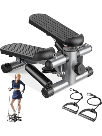 Mini Stepper with Resistance Bands, Portable Full Body Workout Stepper Machine Adjustable Foot Stepper for Fitness