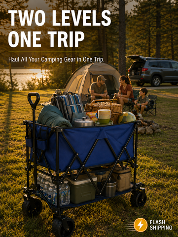 [World Cup 2026] Outdoor Double-Decker Folding Wagon – 320L, 440 lbs, All-Terrain Wheels & Adjustable Handle – Perfect for Soccer Summer, Game Night, Watch Party, Camping, Beach & Tailgating