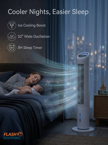 [World Cup 2026]40" Portable Oscillating Air Cooler Fan 3 In 1 Standing Ice Floor Fan with Humidifier Remote White