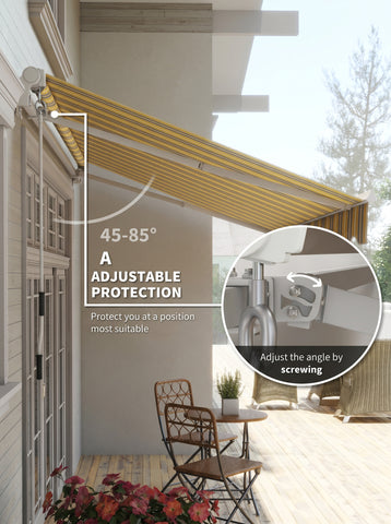 12' x 10' Manual Retractable Awning Outdoor Sunshade Shelter with Adjustable & Versatile Design