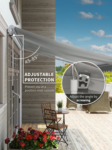12' x 8' Retractable Awning Patio Awnings Sun Shade Shelter with Manual Crank Handle, 280g/m² UV & Water-Resistant Fabric and Aluminum Frame for Deck, Balcony, Yard, Light gray