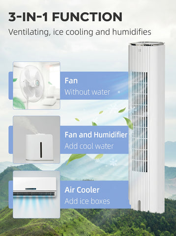[World Cup 2026]40" Portable Oscillating Air Cooler Fan 3 In 1 Standing Ice Floor Fan with Humidifier Remote White