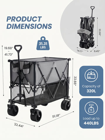 Double-decker truck with brakes, 440-pound large-capacity truck trolley folding truck
