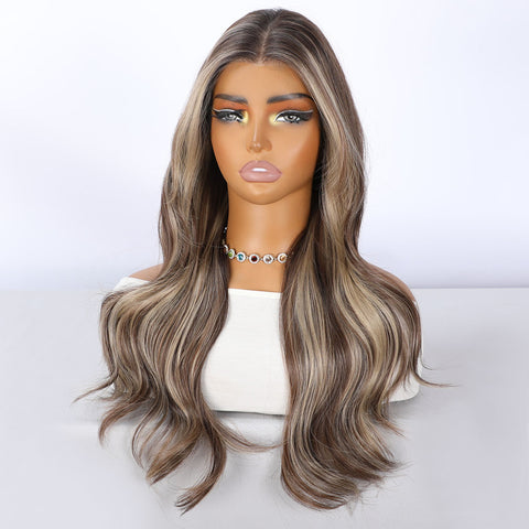 Long Wavy Blonde Grey Ombre Lace Front Wig