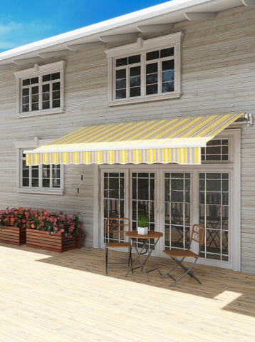 12' x 10' Manual Retractable Awning Outdoor Sunshade Shelter with Adjustable & Versatile Design
