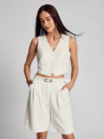 SAIA High-Waisted Polished Shorts-White