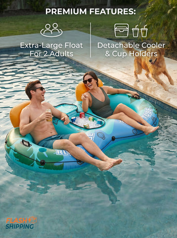 [World Cup 2026]2 Inflatable River Floaters Equipped With Detachable Refrigerators And Two Cup Holders Featuring A Supportive Backrest And With Grap Ropes