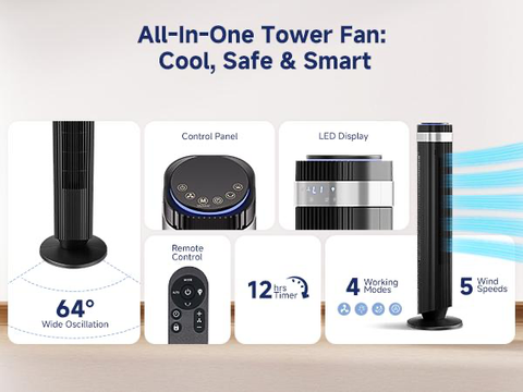 Silent Upright Fan 15-Speed Floor-Standing Fan, With Touch Control And LED Lights