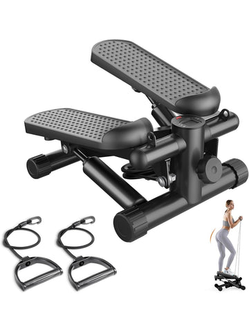 Mini Stepper with Resistance Bands, Portable Full Body Workout Stepper Machine Adjustable Foot Stepper for Fitness