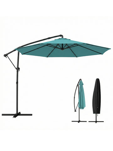 10 ft Offset Patio Umbrella with Cover, Hanging Cantilever Umbrella with 360° Rotation, Crank Handle, Tilt