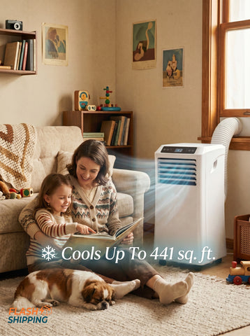 10000 BTU Mobile Portable Air Conditioner with Cooling, Dehumidifier and Ventilating, 2 Speed Fans, 24-Hour Timer