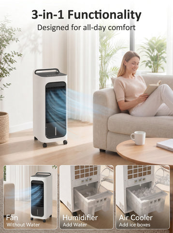 Room Air Cooler with Ice Packs, Ice Cooling Fan Water Humidifier Unit with Remote, Timer, Oscillating