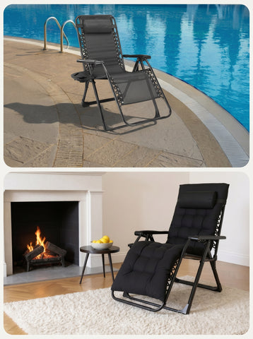 [World Cup 2026]Zero Gravity Chair Reclining Camping Lounge Chair for Indoor Reclining Patio Chairs with Cup Holder Trays and Removable Cushion