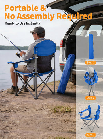 [World Cup 2026]Oversized Camping Folding Chair Heavy Duty Padded Chair With Cup Holder Storage And Cooler Bag 5000 Lbs Steel Frame Portable For Outdoor