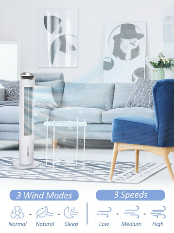 [World Cup 2026]40" Portable Oscillating Air Cooler Fan 3 In 1 Standing Ice Floor Fan with Humidifier Remote White