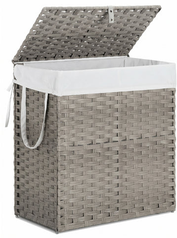 [World Cup 2026]Laundry Basket With Lid 110 L Hand-Woven Pp Rattan Laundry Basket With Compartments & Handles Foldable Removable Liner