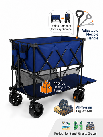 [World Cup 2026] Outdoor Double-Decker Folding Wagon – 320L, 440 lbs, All-Terrain Wheels & Adjustable Handle – Perfect for Soccer Summer, Game Night, Watch Party, Camping, Beach & Tailgating