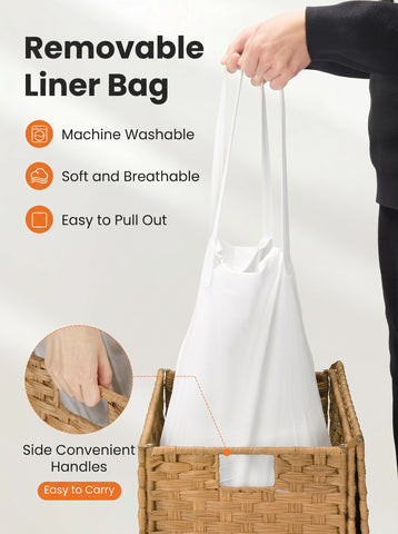 [World Cup 2026]Laundry Basket With Lid 110 L Hand-Woven Pp Rattan Laundry Basket With Compartments & Handles Foldable Removable Liner