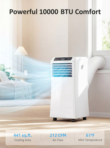 10000 BTU Mobile Portable Air Conditioner with Cooling, Dehumidifier and Ventilating, 2 Speed Fans, 24-Hour Timer