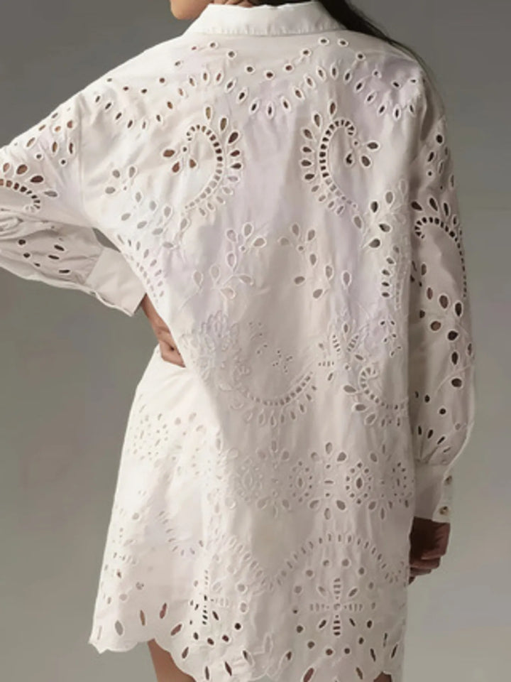 Eyelet Button Front Shirt Dress