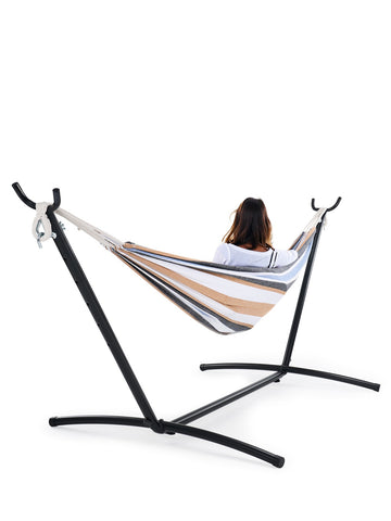 [World Cup 2026]Double Hammock With Steel Stand And Carrying Bag Adjustable Height 450Lbs Capacity Polyester Cotton Fabric Portable Outdoor Hammock For 2 Adults