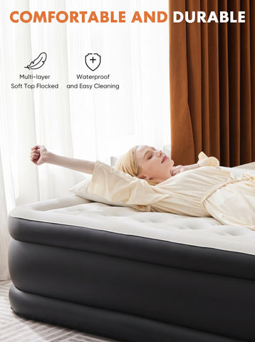 Air Mattress - 18" Inflatable Blow Up Mattress Airbed with Built-in High Capacity Pump, Double Height, Adjustable, Non-Slip Bottom Design