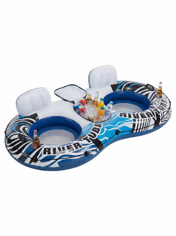 [World Cup 2026]2 Inflatable River Floaters Equipped With Detachable Refrigerators And Two Cup Holders Featuring A Supportive Backrest And With Grap Ropes