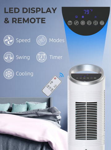[World Cup 2026]40" Portable Oscillating Air Cooler Fan 3 In 1 Standing Ice Floor Fan with Humidifier Remote White