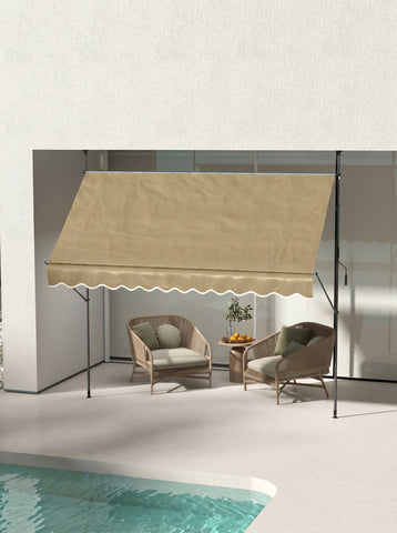 10' x 4' Manual Retractable Awning, Non-Screw Patio Awning, UV Resistant, for Window or Door