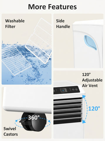10000 BTU Mobile Portable Air Conditioner with Cooling, Dehumidifier and Ventilating, 2 Speed Fans, 24-Hour Timer