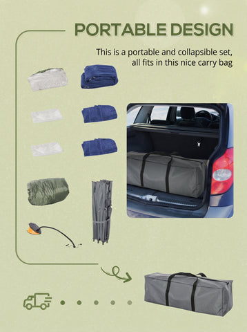 2-Person Folding Camping Cot Portable Outdoor Bed Set with Sleeping Bag, Inflatable Air Mattress, Comfort Pillows and Carry Bag, Soft and Comfortable for Outdoor Travel Camp Beach Vacation