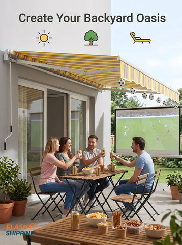 12' x 10' Manual Retractable Awning Outdoor Sunshade Shelter with Adjustable & Versatile Design