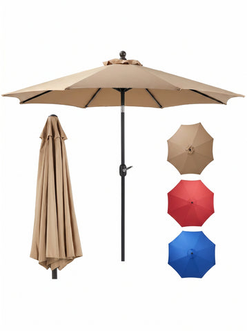 [World Cup 2026]Outdoor Patio Umbrella With Push Button Tilt And Crank Market Umbrella 8 Sturdy Ribs Uv Protection Waterproof For Garden Backyard