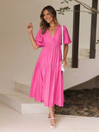 Tiered Puff Sleeve Midi Dress