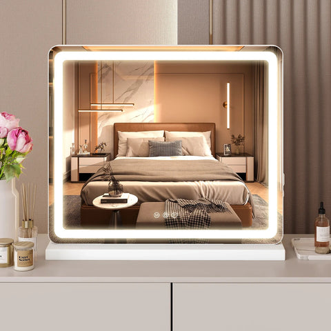 Vanity Mirror with Lights, LED Makeup Mirror with Dimmable 3 Color Modes, Touch Screen Control Vanity Based Mirror Desk Mirror Square