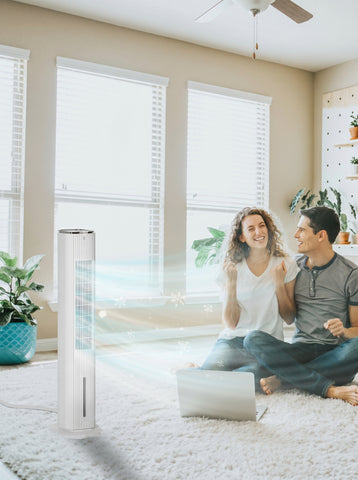 [World Cup 2026]40" Portable Oscillating Air Cooler Fan 3 In 1 Standing Ice Floor Fan with Humidifier Remote White