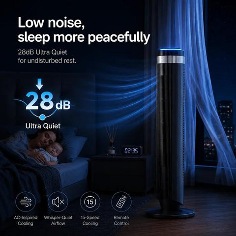 Silent Upright Fan 15-Speed Floor-Standing Fan, With Touch Control And LED Lights