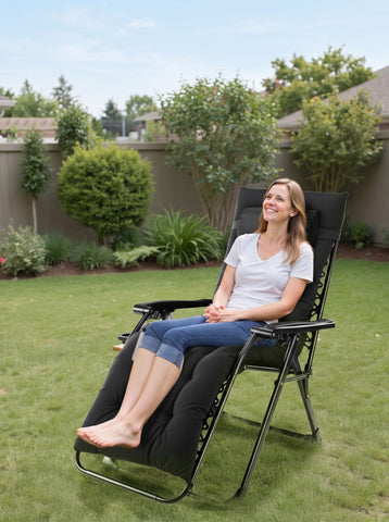 [World Cup 2026]Zero Gravity Chair Reclining Camping Lounge Chair for Indoor Reclining Patio Chairs with Cup Holder Trays and Removable Cushion