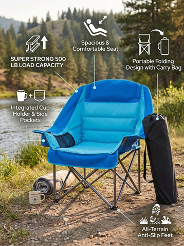 [World Cup 2026]Camp Chair - A 450-Pound Durable Folding Chair Equipped With A Cup Holder And Side Pockets