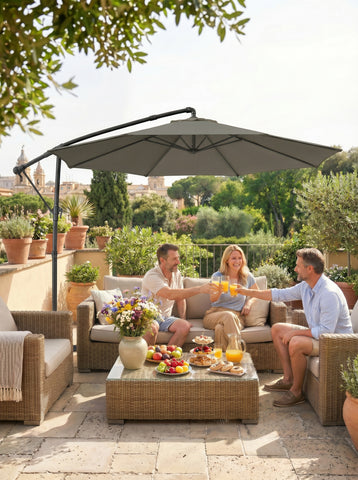 10 ft Offset Patio Umbrella with Cover, Hanging Cantilever Umbrella with 360° Rotation, Crank Handle, Tilt